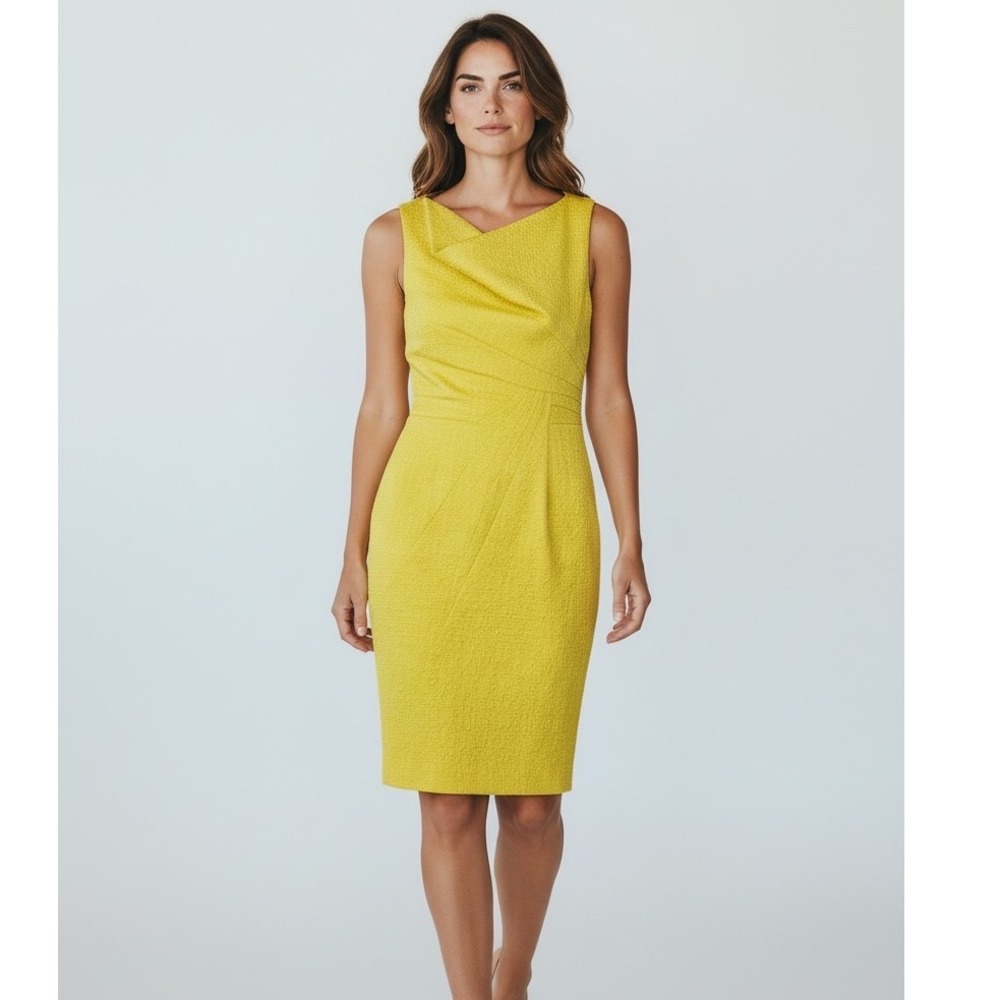 Oscar de la Renta Yellow Fitted Sheath Asymmetrical Draped Collar 6N6069 Size 2
